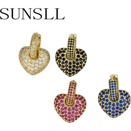 SUNSLL Golden Color Copper Multicolor Cubic Zirconia Love Heart Drop Earrings Womens Party Fashion Jewelry Cobre CZ Brincos