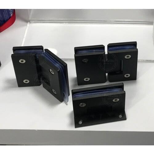 SUS 304 grade bathroom glass door hinge 135 degrees black color square stainless steel glass clamp