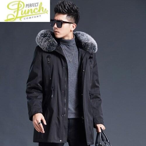 Warm Winter Real Fur Coat Natural Fox Fur Collar Jacket Rabbit Fur Liner Mens Parkas Hooded Casaco Masculino WPY4113
