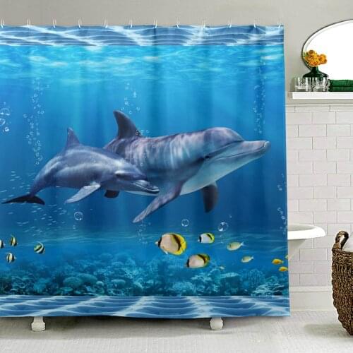 Deep Sea Dolphin 3D Print Shower Curtain Polyester Fabric Waterproof Blue Bath Curtain Bathroom Shower Accessories Decoration