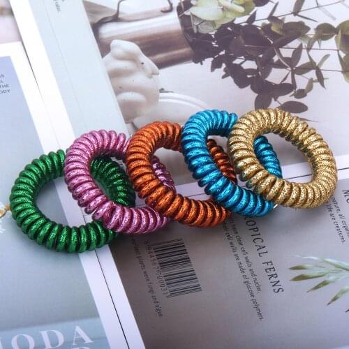 Women Elastic Hair Scrunchies Headbands Spiral Shape Ponytail Ties Gum Rubber Hair Rope Telephone Wire Line Bracelets
