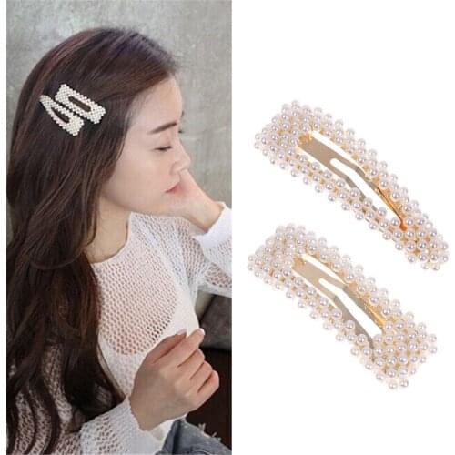 2020 Fashion Women Pearl Hair Clip Snap Hair Barrette Stick Hairpin Hair Styling Accessories For Women Girls Dropshipping