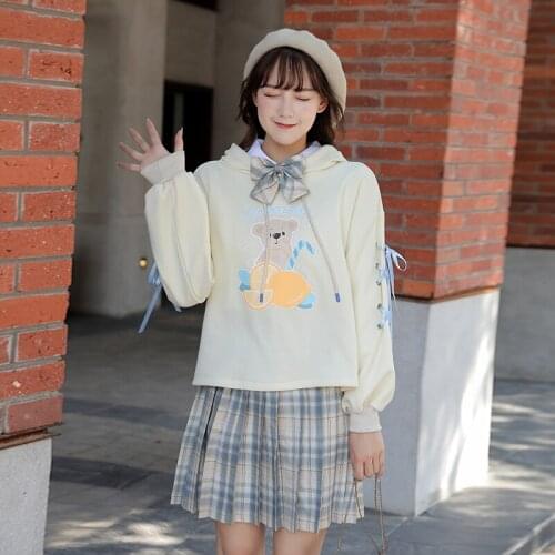 2021 Autumn Womens Two Piece Sets Cartoon Print Hoodies Sweatshirts And Hight Waist Plaid Mini Skirt Sweet Style Girl Set