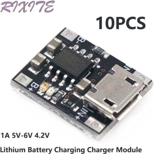 10PCS Single Cell Lithium Battery Charging Charger Module 1A 5V-6V 4.2V TC4056 TC4056A Micro USB Power Supply Board TP4056