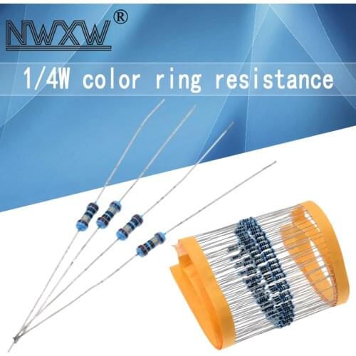 100pcs 1/4W 1R~10M 1% Metal film resistor 100R 220R 1K 1.5K 2.2K 4.7K 10K 22K 47K 100K 100 220 1K5 2K2 4K7 ohm resistance