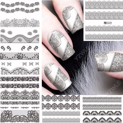 12 PACK/ LOT WATER DECAL NAIL ART NAIL STICKER SLIDER TATTOO FULL COVER BLACK MESH GRID LACE WAVE LINE A661-672