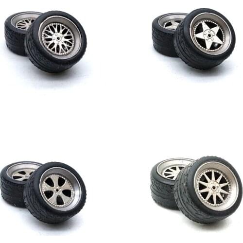 4 Pcs/set 1:64 Tyre with axis Model Tire Diecasts Alloy Rubber Wheel Gears Toy Vehicles General Model For Car Change Accessories