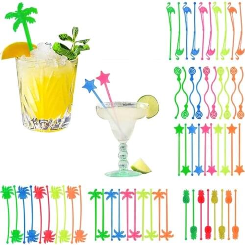 50pcs Flamingo Pineapple Star Drink Wine Decor Cocktail Swizzle Sticks Drink Stirrer Hawaiian Beach Party Decor Bar Supplies
