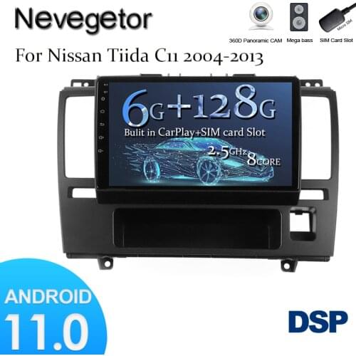 6G 128G Android 11.0 Smart Car Radio Video Player For Nissan Tida 2005-2010 Auto BT Multimedia GPS Stereo Carplay No 2 din DVD
