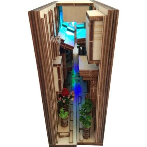 DIY Wooden Dragon Alley Book Nook Shelf Insert Kits Bookends With Furniture Flower Building Model Bookshelf Home Decoration Toys