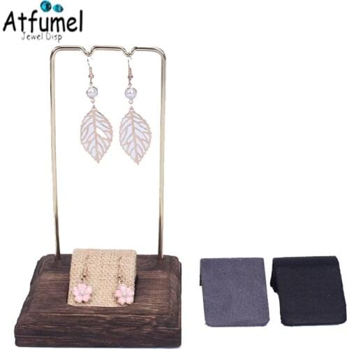 Wood Earring Jewelry Organizer Stand With Portable Metal Rack Fabric Stud Holder Sheet Earrings Jewelry Storage Stand Showcase
