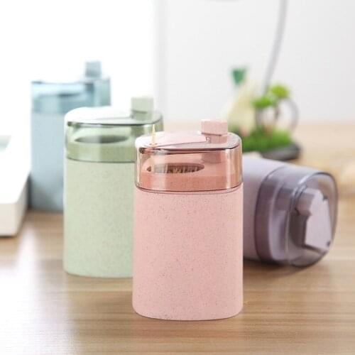 Toothpick Holders Wheat Straw Portable Hand Press Toothpick Box Dinning Room Toothpick Can Storage Box Organizer Kitchen Tool