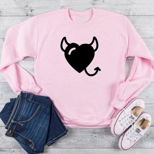 Devil Love heart graphic women fashion quality cotton casual sweatshirt young hipster tumblr pullovers vintage gothic cute tops