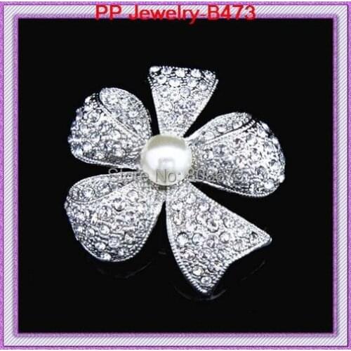DHL Express Free Shpping 60PCS/LOT Bow Shaped Pin Brooch Pearl And Crystal Wedding Accessories Brooches