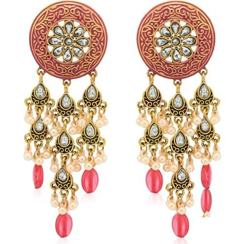 Ethnic Style Long Gold Color Dangle Drop Earrings Tassels Rhinetone Jewelry Vintage Pendientes Bijoux For Women