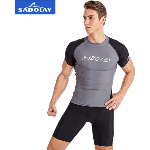 Men Rashguard UV Protection Swimming Suit L-5XL Swimming Shirt Short Quick Dry Bathing Suit For Surfing Rash Guard