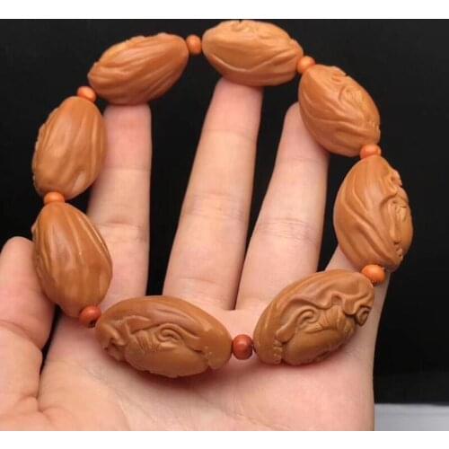 Fine Natural Olive Shell Bracelets Carving Guanyin Buddha Beads Hand String Oil Old Nuclear Wood Bracelets Blessing Jewelry