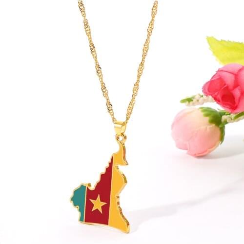 Cameroon Map Flag Gold Color Pendant Chain Necklaces Jewelry Cameroun Country Maps Cameroonians Necklace Choker Gifts