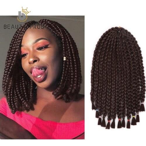 BEAUTY PROS 14Inch Micro Box Braids Afro Crochet Braid Synthetic Braiding Hair Extension Tidy End for Women Pure Black Bug Brown