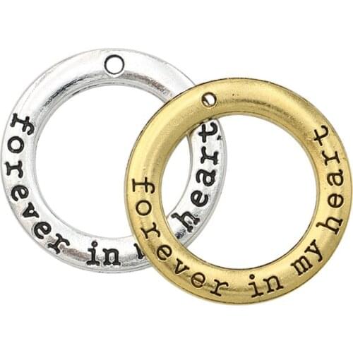 Antique Silver Plated Round Forever in My Heart Charms Pendants for Jewelry Making DIY Handmade Craft 28mm 10pcs/lot