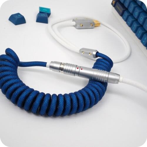 GeekCable Handmade Customized Mechanical Keyboard Data Cable For GMK Theme SP Keycap Line Mysterious Blue And White Colorway