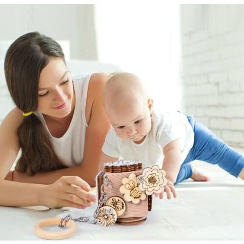 Baby Montessori Educational Hands-on Ability Training Lock Box Learning Sensory Busy Board Toys Wooden Activity Board Cube Toys