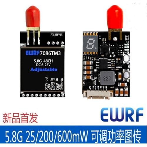 New EWRF 7086TM3 5.8G 48CH 25/200/600mW Switchable Raceband Wireless FPV Audio Video Transmitter for RC Drones