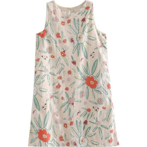PERHAPS U Apricot Sleeveless Tank O Neck Vest Mini Dress Summer Floral Print A-line Dress D1567