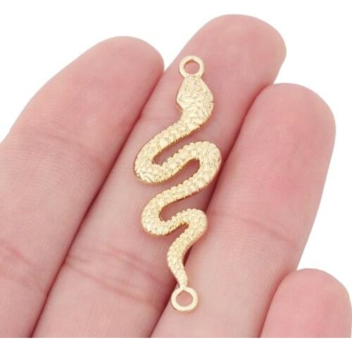 10 x Gold Tone Cobra Snake Connector Charms Pendants for Necklace DIY Jewelry Making Accessories 43x13mm