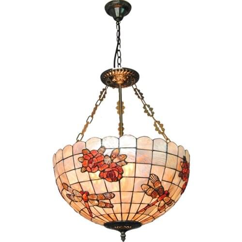 Mediterranean Sea Tiffany Dragonfly Stained Shell Invert Hanging Lights Rose Pattern Pendant Lamp Bar Cafe Restaurant Light P751