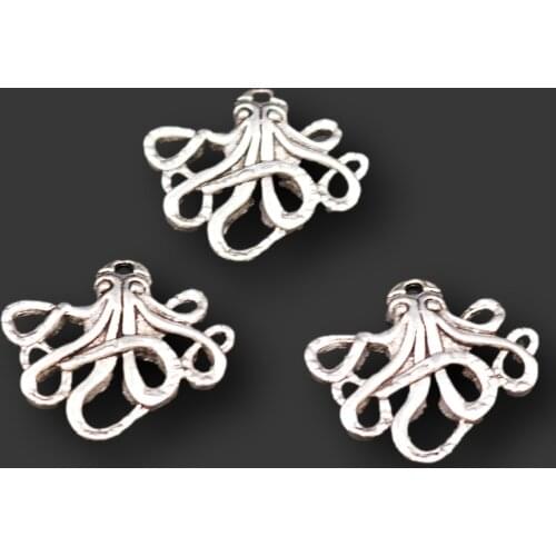 20pcs Silver Plated Ocean Octopus Pendant Hip Hop Bracelet Earrings Metal Accessories DIY Charms For Jewelry Crafts Making M840