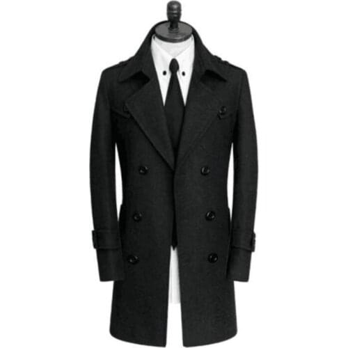 Lapel casual woolen coat men trench coats black long sleeves overcoat mens cashmere coat casaco masculino inverno erkek england