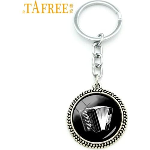 TAFREE Vintage accessories music keychain accordion musical instrument art pendant key chains ring jewelry musician gift KC514