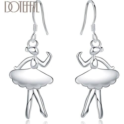 DOTEFFIL 925 Sterling Silver Dancing Girl Drop Earring For Women Lady Wedding Engagement Party Fashion Jewelry