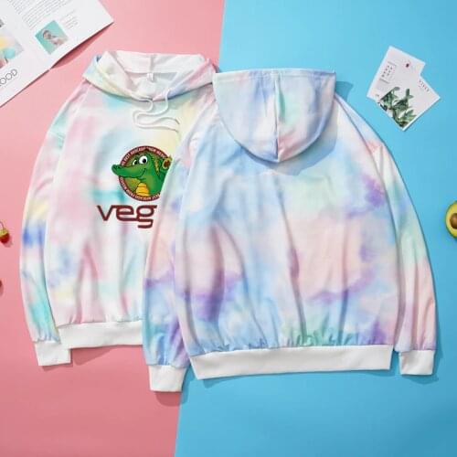 Tie Dye Women Hoodies Cartoon Crocodile Print Funny Hooded Sweatshirts 2021 Summer Plus Size Kawaii Pullover Couples Clothing