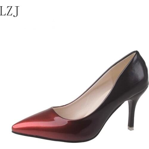Gradient Color Patent Leather Womens Shoes 2019 Spring and Summer New Pointed Shallow Mouth Sexy Stiletto Heels Work Shoes 2020