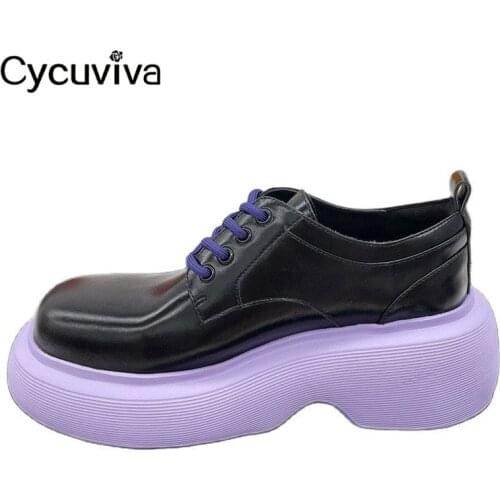 New Platform Women Shoes Thick Bottom Lace Up Casual Mules Ladies Black Leather Oxfords Flats Formal Women Shoes 2021