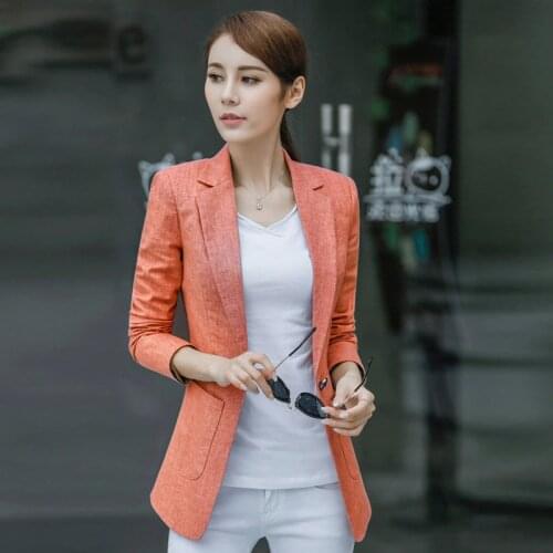 Blazers Women New Korean Spring Autumn Clothing Casual Long-sleeved Linen Small Suit Large Size Cotton Linen Blazer Jacket A1008