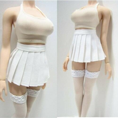 1/6 Female Tight Camisole White Dress Stocking Clothes Set Accessories Fit 12" Seamless Action Figure Body