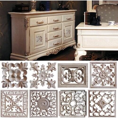 1PC Wooden Carving Decal Unpainted Carved Sticker for Furniture Cabinet Door Frame Home Decorative Crafts Ornament Miniatures