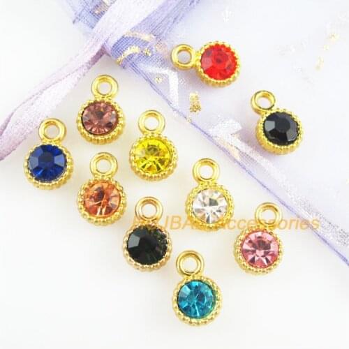 New 20Pcs Gold Plated Daisy Flower Mixed Crystal Charms Pendants 8.5x13mm