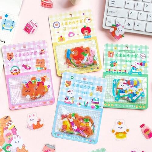 40pcs/Pack Cute Rainbow Bear Bunny PVC Stickers Hand Account Decoration Scrapbooking Diary Album Stationery Sticker