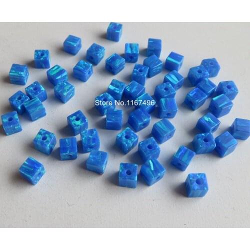 50pcs /lot OP05 Dark Blue 4mm Cube Opal Beads Cube Opal Synthetic Drilled Cube & Square Opal Beads for Necklace & Bracelet