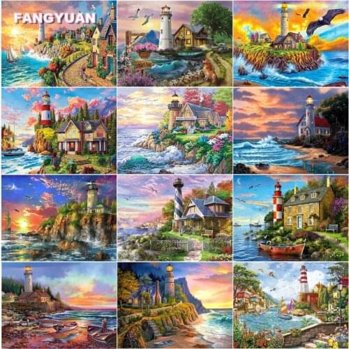 5D Diy Diamond Painting Landscape Art Seaside Scenery Full Diamond Embroidery Cross Stitch Kits Lighthouse Mosaic for Home Decor