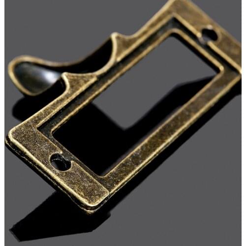 6Pcs Antique Brass Furniture Handle Cabinet Drawer Box Case Vintage Metal Label Pull Frame Handle