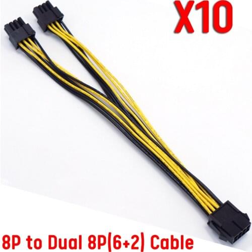 8 Pin PCI Express To Dual PCIE 8 (6+2) Pin Power Cable 20cm PCI-E GPU Power Data Cable for Motherboard Graphics Card 10pcs