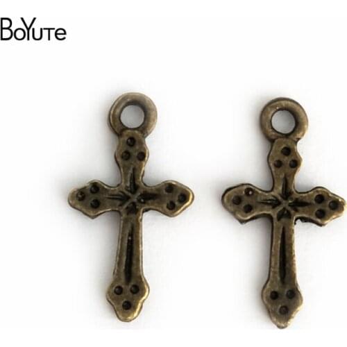 BoYuTe (100 Pieces /lot) 11*19MM Antique Bronze Plated Cross Necklace Pendant Bracelet Charms Jewelry Making Handmade Crafts