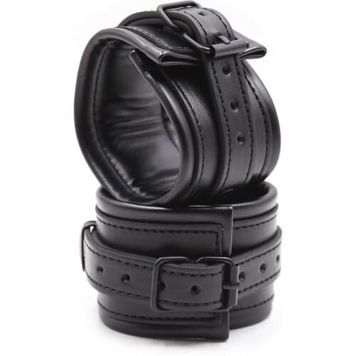 Black Leather Binding PU Handcuffs Sex Adjustable Bondage Woman Couple Games Sex Products Erotic Accessories Adult Games
