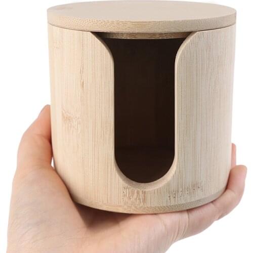 Wood Makeup Remover Cotton Pads Round Container Cosmetic Storage Organizer Box