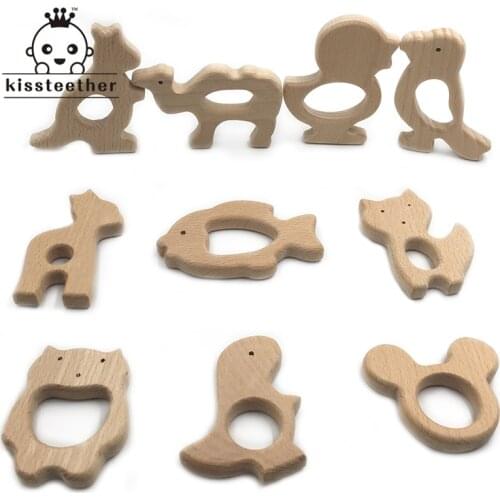 Baby Teether Toys Beech Wooden Animals Natural Handmade Eco-Friendly Safe Wooden Teether DIY Wooden Personalized Pendent